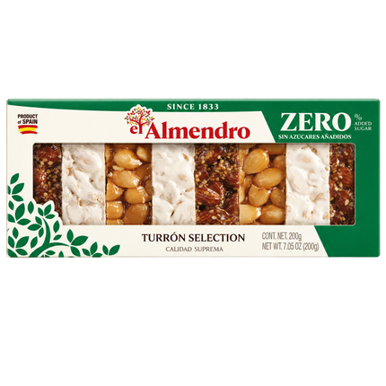 El Almendro Turrón Selección Zero 200 g met drie soorten turrón zonder toegevoegde suikers