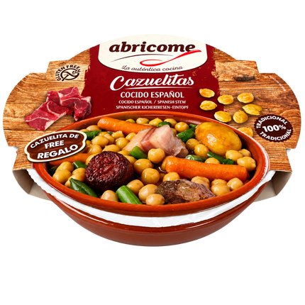 Abricome Cocido Español 415 g Spaanse stoofpot met kikkererwten, rundvlees en chorizo in cazuelita