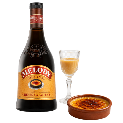 Melody Crema Catalana Spaanse roomlikeur met glas en crema catalana